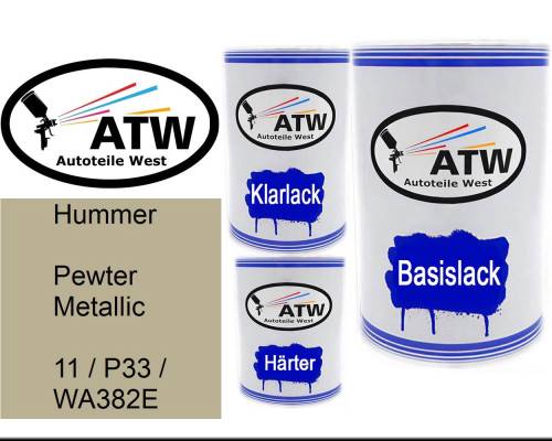 Hummer, Pewter Metallic, 11 / P33 / WA382E: 500ml Lackdose + 500ml Klarlack + 250ml Härter - Set, von ATW Autoteile West.